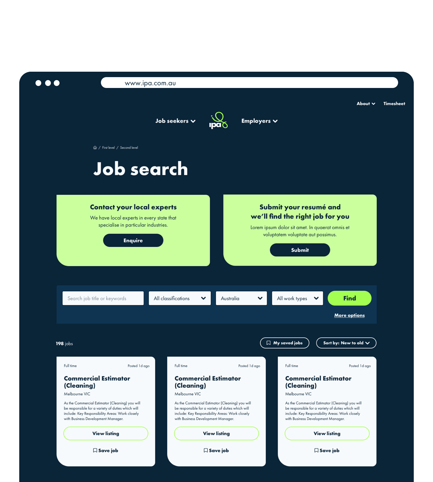 Job search page